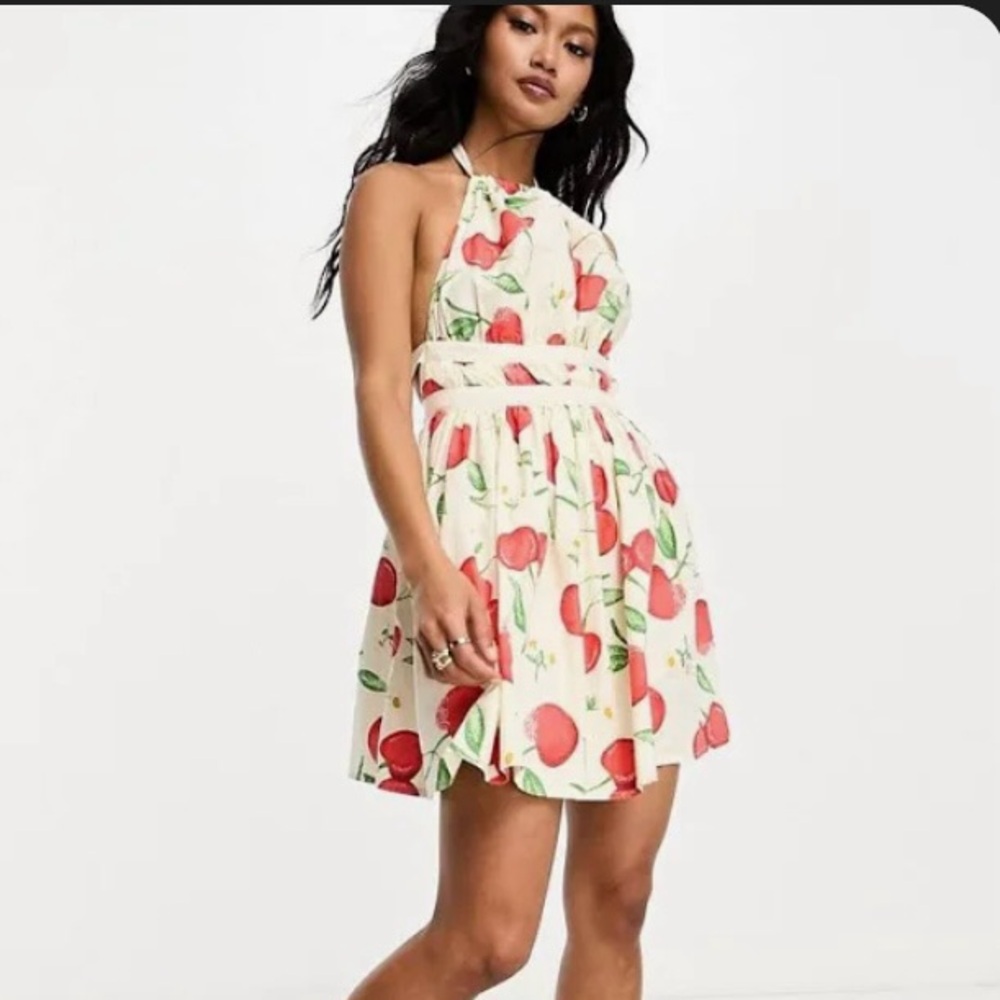 ASOS cherry mini dress with open back